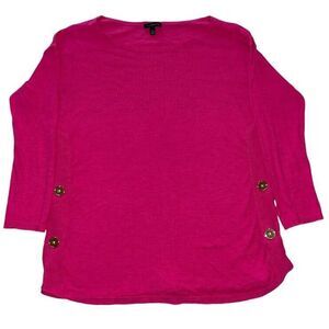 Talbots‎ Pink Sweater XS 3/4 Sleeve Gold Button Accent Round Neck Career Boho